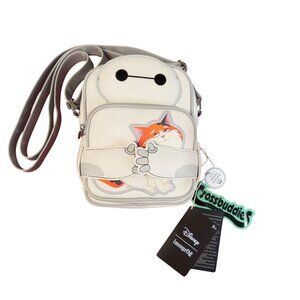 Disney Loungefly Crossbody Bag With Baymax & Mochi Cat Design White Calf Leather